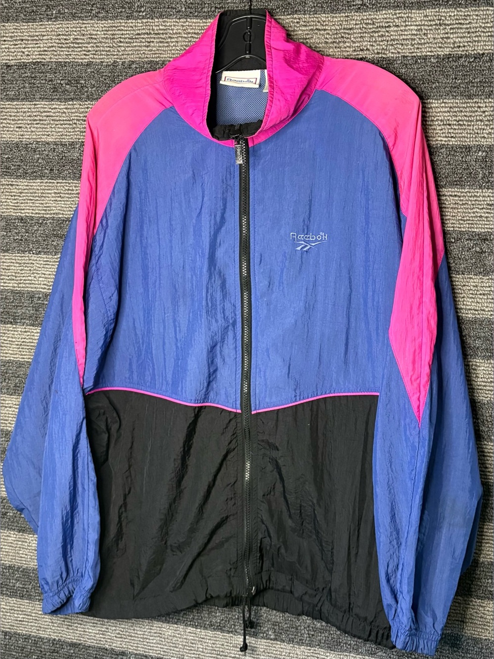 Vintage 90’s Reebok Men’s Fluorescent Windbreaker Jacket Pink Purple Black L